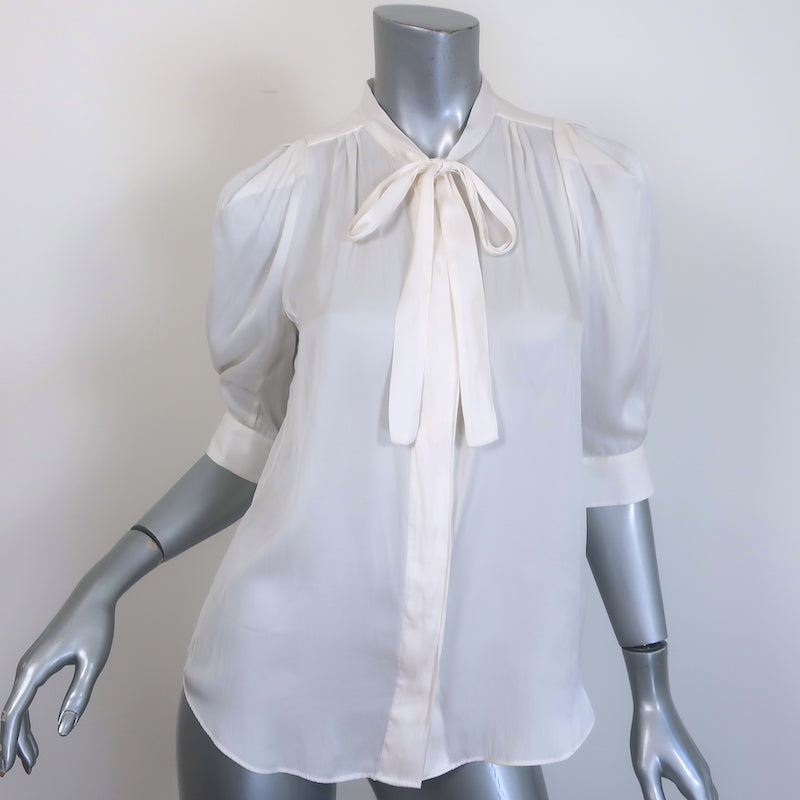 Zadig & Voltaire Touch Tie-Neck Top Cream Satin Size Medium Short Sleeve Blouse