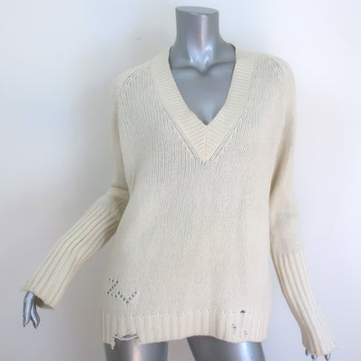 Zadig & Voltaire Valma We Amour Sweater Cream Distressed Knit Size Extra Small