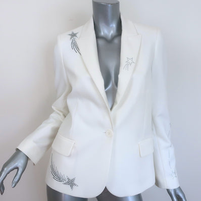 Zadig & Voltaire cream rhinestone-star blazer, viscose-blend one-button jacket, authentic pre-owned