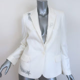 Zadig & Voltaire cream rhinestone-star blazer, viscose-blend one-button jacket, authentic pre-owned
