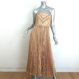 Zimmerman Burnout Strapless Pleated Midi Dress Gold Twill Size 2