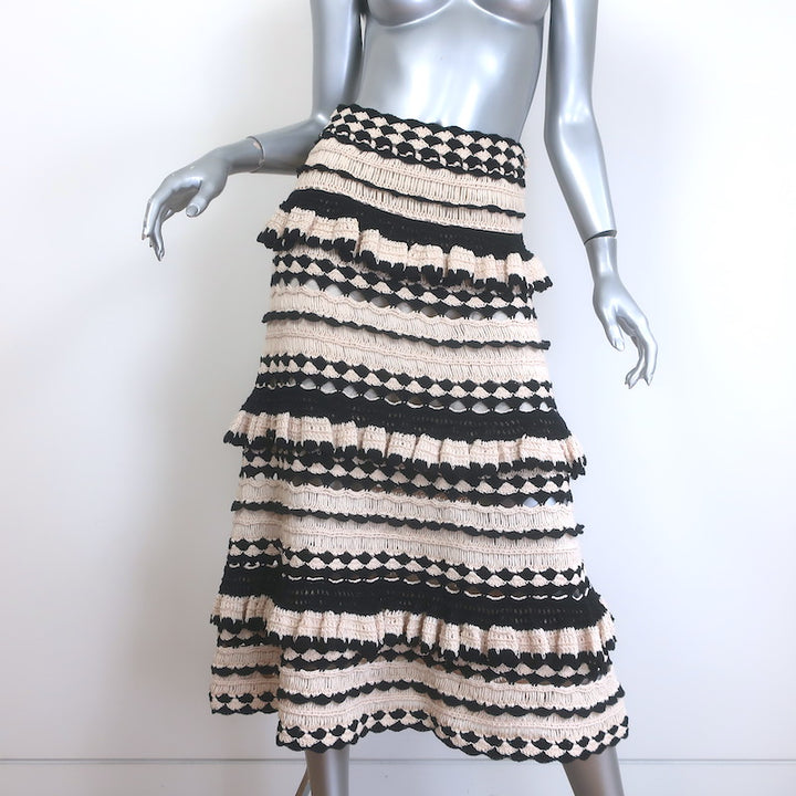 Zimmermann Anneke Ruffled Crochet Midi Skirt Black &amp; Cream Cotton Size 1