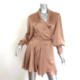 Zimmermann Blouson-Sleeve Mini Wrap Dress Biscuit 