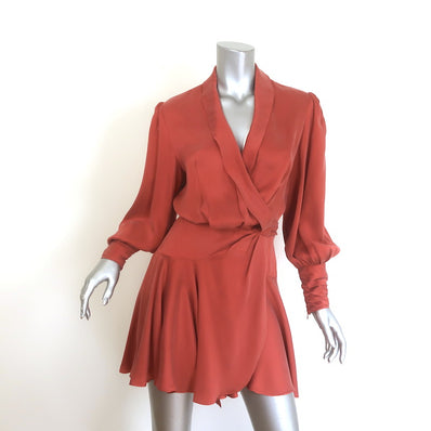 Zimmermann Blouson-Sleeve Mini Wrap Dress Crimson 