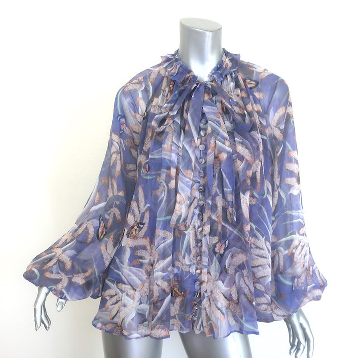 Zimmermann Botanica Tie-Neck Swing Blouse Lavender Butterfly