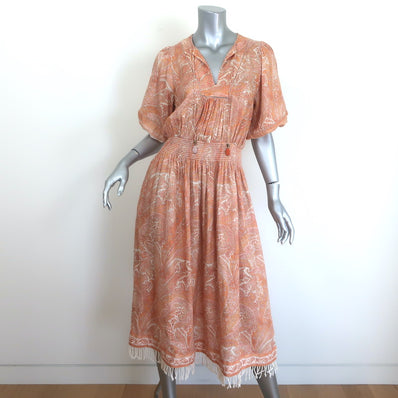 Zimmermann Brighton Fringed Hem Midi Dress Orange 
