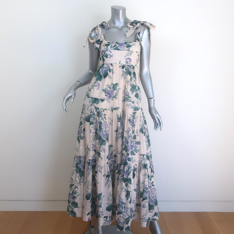 Zimmermann Cassia Tie-Strap Maxi Dress Light Pink Floral Print Cotton Celebrity Owned Zimmermann Cassia Tie-Strap Maxi Dress Light Pink Floral Print Cotton Celebrity Owned