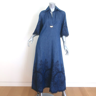 Zimmermann Coco Embroidered Denim Midi Dress 