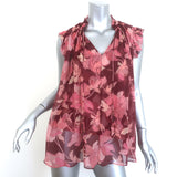 Zimmermann Concert Frilled Tie-Neck Top Burgundy Peonies Print Silk Size 1