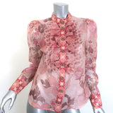 Zimmermann Concert Scalloped Shirt Pink Floral Print Organza Size 1 NEW