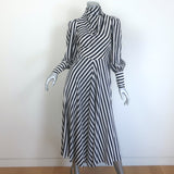 Zimmermann navy-and-white striped silk cowl-neck blouson-sleeve midi dress, pre-owned, authentic designer piece
