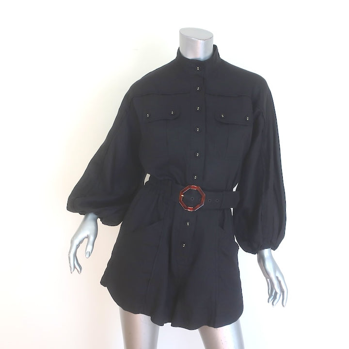 Zimmermann Devi Ballon-Sleeve Belted Romper 