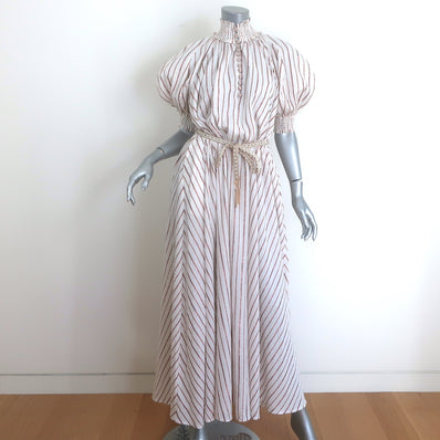 Zimmermann Devi Puff Sleeve Maxi Dress Ivory Metallic-Striped Cotton Size 0