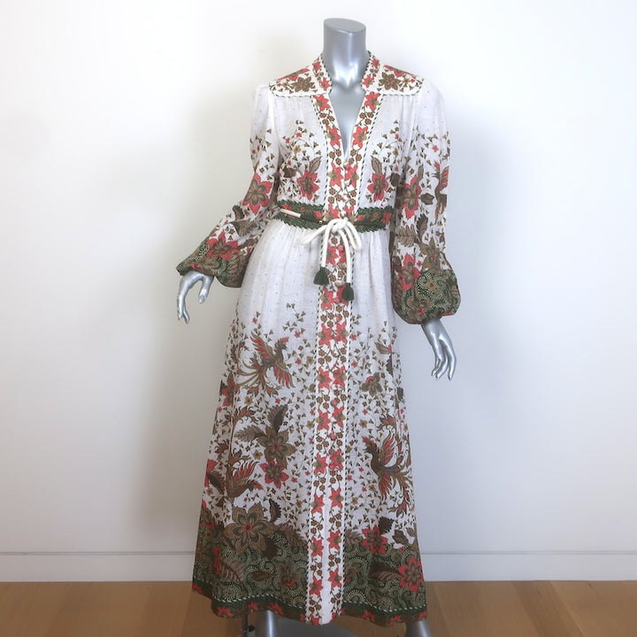 Zimmermann Empire Batik Belted Maxi Dress Cream