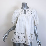 Zimmermann Floral-Embroidered Puff Sleeve Top White Linen Size 1