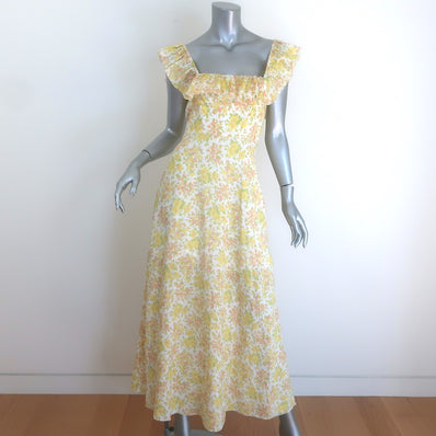 Zimmermann Goldie Ruffled Midi Dress Yellow/Cream