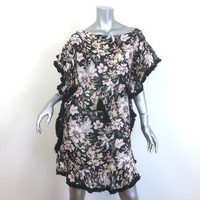 Zimmermann Gossamer Flutter Fringe Mini Dress Black Floral Print Linen Size 2