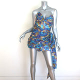 Zimmermann High Tide Wrap Romper Blue Ikat Print Linen-Silk Size 1 NEW