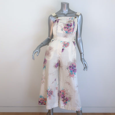 Zimmermann Jude Floral Print Overalls Cream Linen Size 1