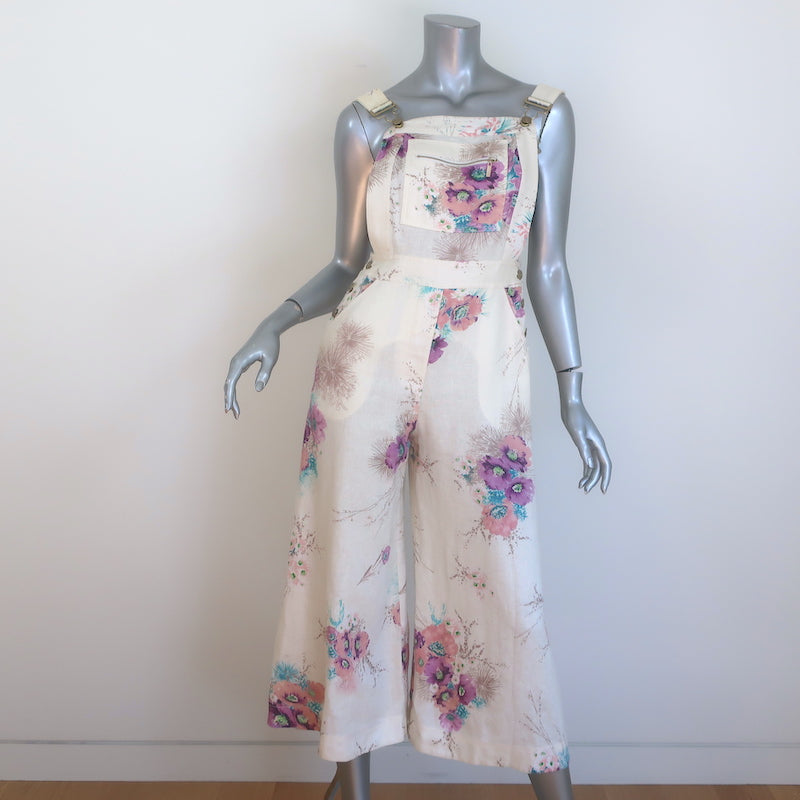 Zimmermann Jude Floral Print Overalls Cream Linen Size 1