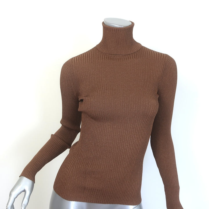 Zimmermann Luminosity Metallic Ribbed Knit Turtleneck Top