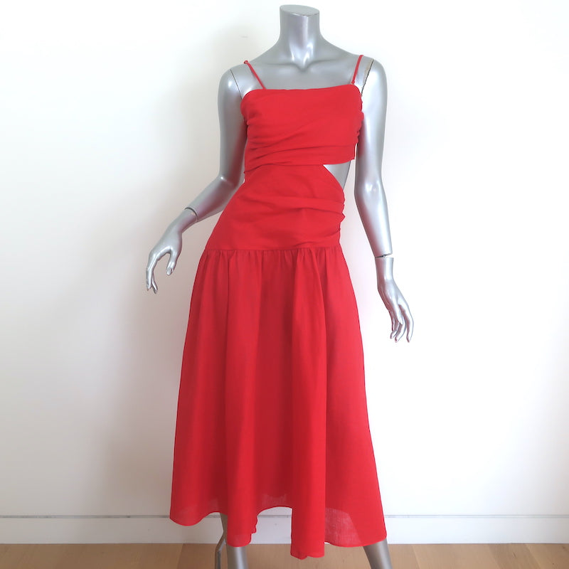 Zimmermann Lyre Cutout Midi Dress Red Linen Size 1 Celebrity Owned Zimmermann Lyre Cutout Midi Dress Red Linen Size 1 Celebrity Owned