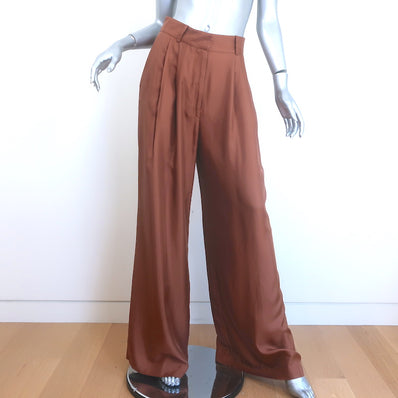 Zimmermann Pleated Satin Wide Leg Pants Brown Silk Size 1