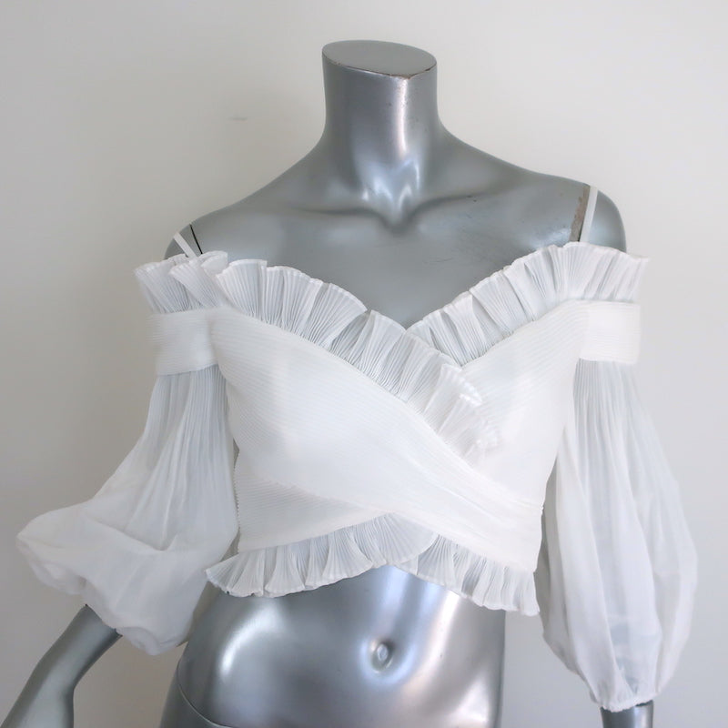 Zimmermann Postcard Pleated Fan Bodice Crop Top White Size 1 NEW
