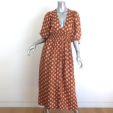 Zimmermann Primrose Puff Sleeve Midi Dress Brown/Pink Polka Dot Linen Size 0