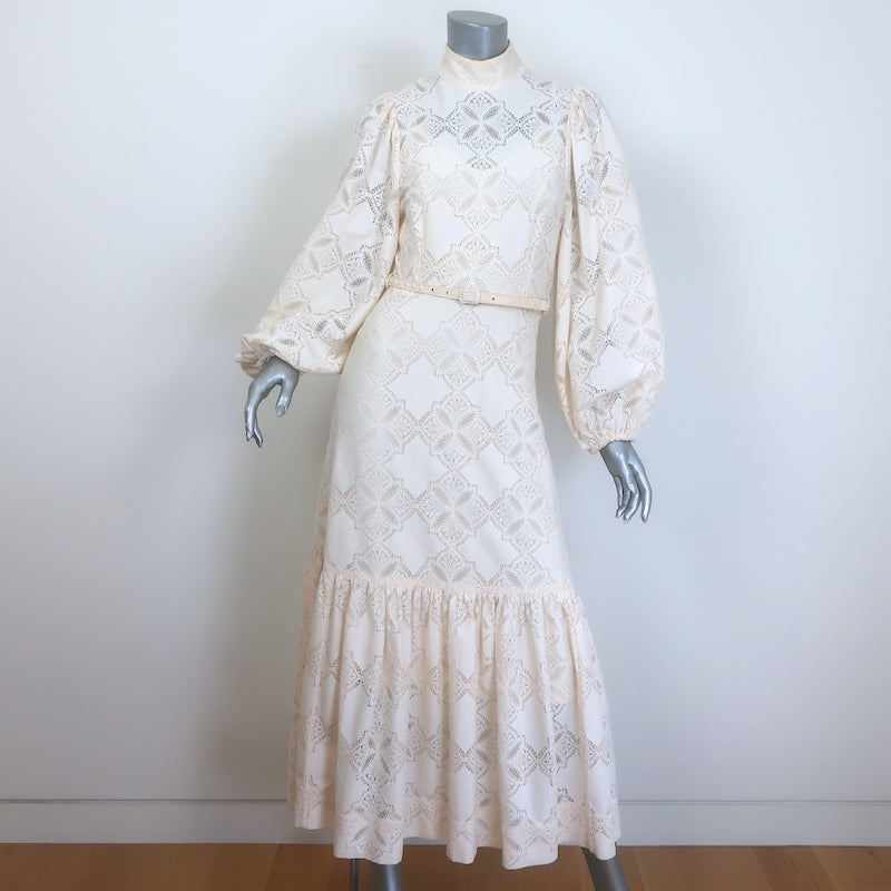 Zimmermann Rhythmic Lace High Neck Belted Midi Dress 