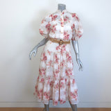 Zimmermann Rosa Striped Belted Tiered Midi Dress Cream Floral Print Size 0