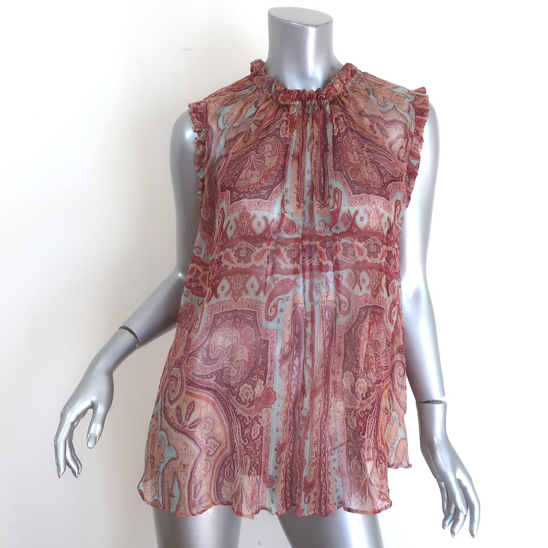 Zimmermann Ruffled-Trimmed Trapeze Top Multicolor Paisley