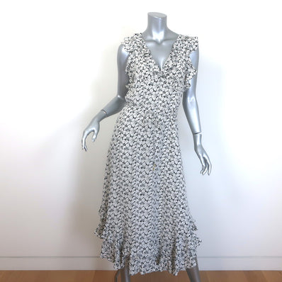 Zimmermann Ruffled Tie-Belt Midi Dress White/Black Floral