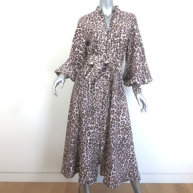 Zimmermann Sabotage Belted Button-Front Midi Dress Leopard Print Silk Size 1