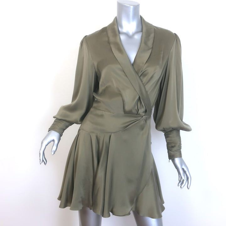 Zimmermann Silk Wrap Mini Dress Olive Charmeuse Size 2