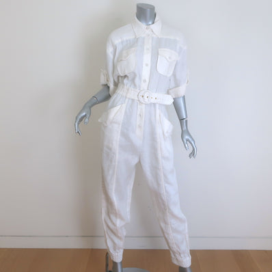Zimmermann Super Eight Short Sleeve Belted Jumpsuit White Linen Size 2