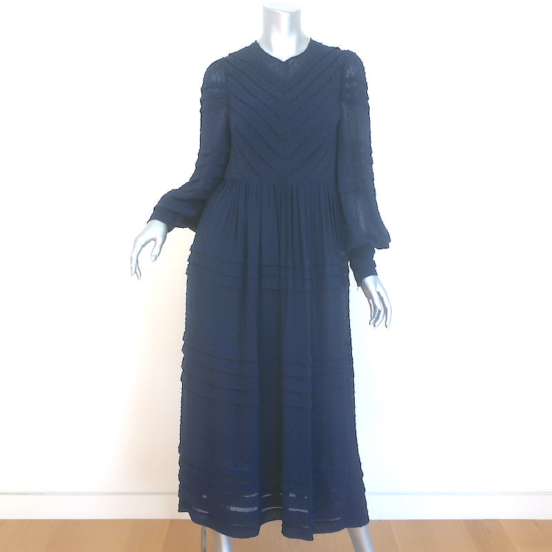 Zimmermann Swiss Dot Pleated Midi Dress Navy Georgette Size 1