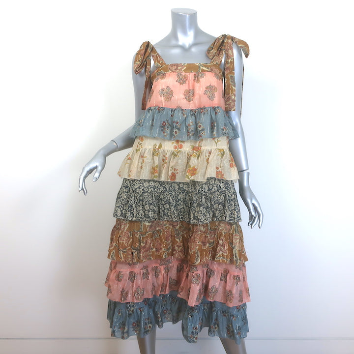 Zimmermann Tallow Tiered Midi Dress Ruffled Patchwork