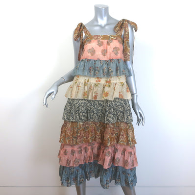 Zimmermann Tallow Tiered Midi Dress Ruffled Patchwork