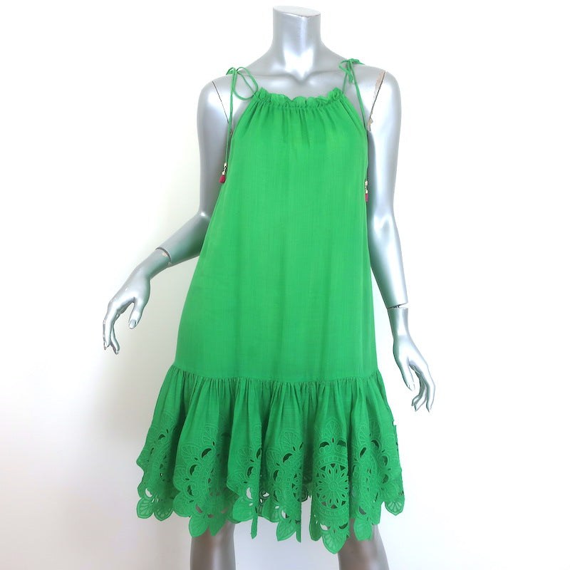 broderie anglaise dress green Zimmermann Teddy Broderie Anglaise Mini Dress Green Ramie Size 0P – Celebrity Owned