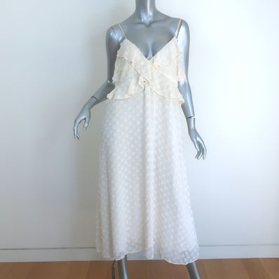 Zimmermann Textured Midi Slip Dress Cream Ruffled Chiffon Size 3