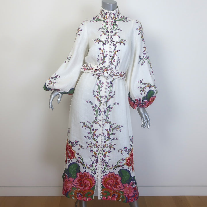 Zimmermann The Lovestruck Belted Buttoned Midi Dress 