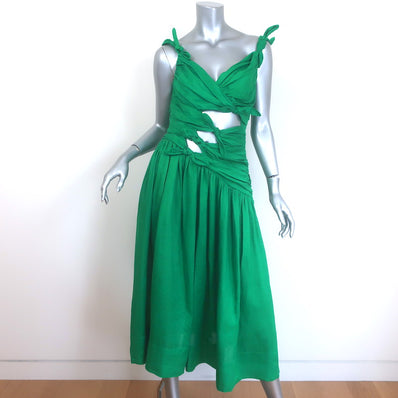 Zimmermann Tiggy Cutout Knotted Linen Midi Dress Green Size 1