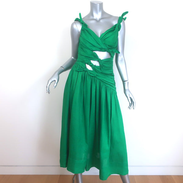 Zimmermann Tiggy Cutout Knotted Linen Midi Dress Green Size 1 – Celebrity  Owned