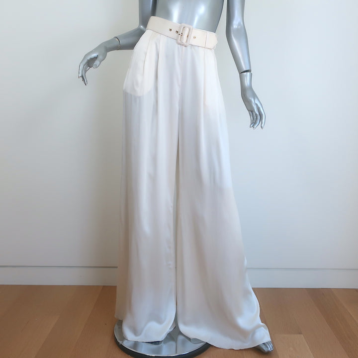 Zimmermann Tuck Belted Wide Leg Pants Cream Silk Satin Size 0