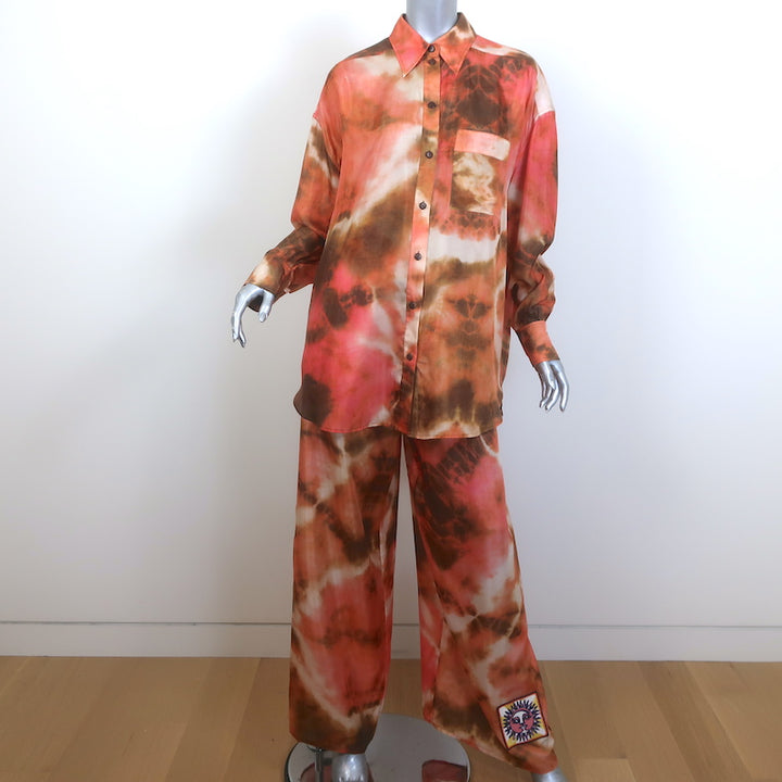 Zimmermann Vacay Tie Dye Shirt &amp; Relaxed Pants Set Pink/Orange Silk Size 2 NEW