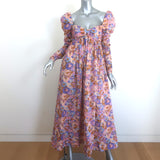 Zimmermann Violet puff-sleeve maxi dress in multicolor floral cotton, pre-owned gently worn, authentic luxury size 0