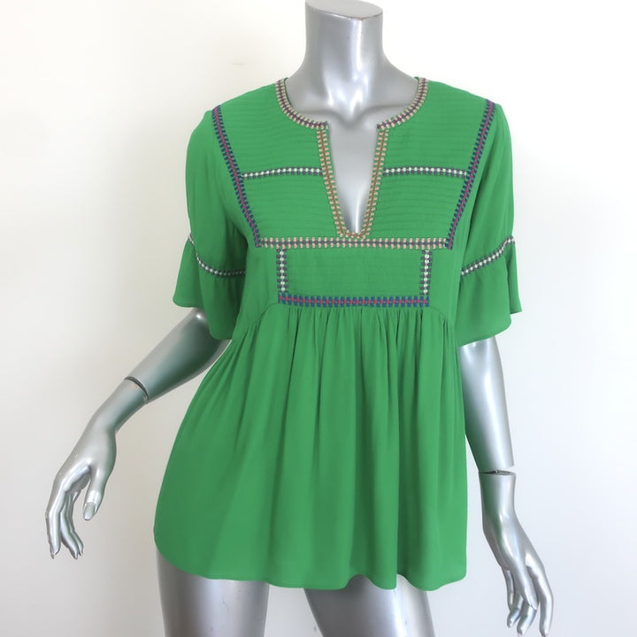 ba&amp;sh Taylor Embroidered Peasant Top Green 