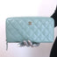 Chanel Quilted Caviar Leather Long Zip-Around Wallet Seafoam Blue