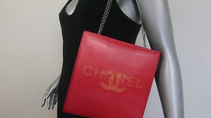 Chanel 2000 CC Hologram Tote Persimmon Vinyl Chain-Strap Small Shoulder Bag